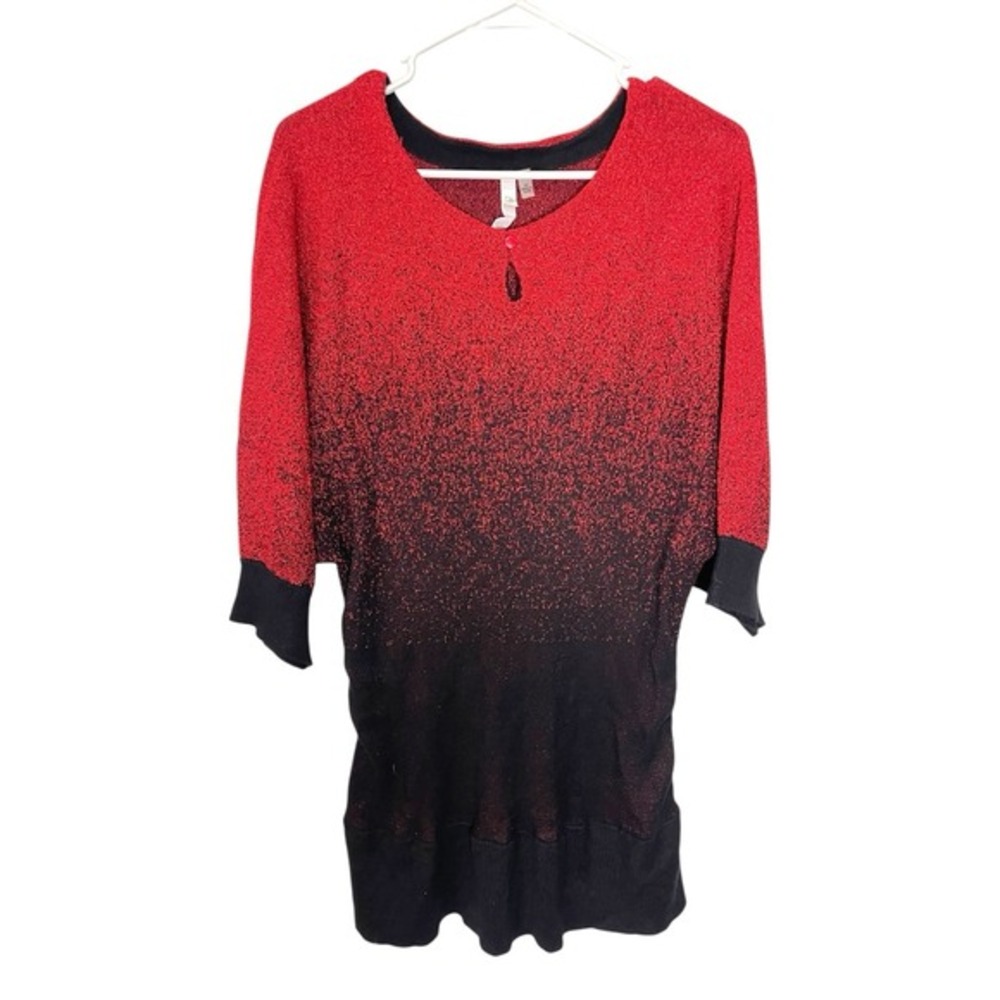 NY Collection Woman 3X Red Black Ombre‎ Tunic Top Metallic Dolman Sleeve Goth